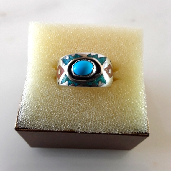 J.T.W. Sterling Other - VTG TJW SIGNED NATIVE AMERICAN BLUE TURQUOISE RING SZ 9